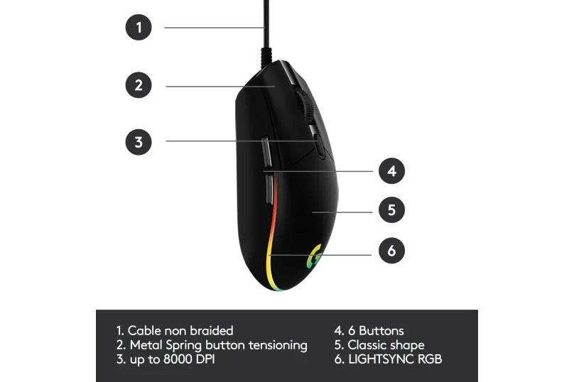 logitech g203 lightsync gaming mouse black logitech g203 lightsync gaming mouse black